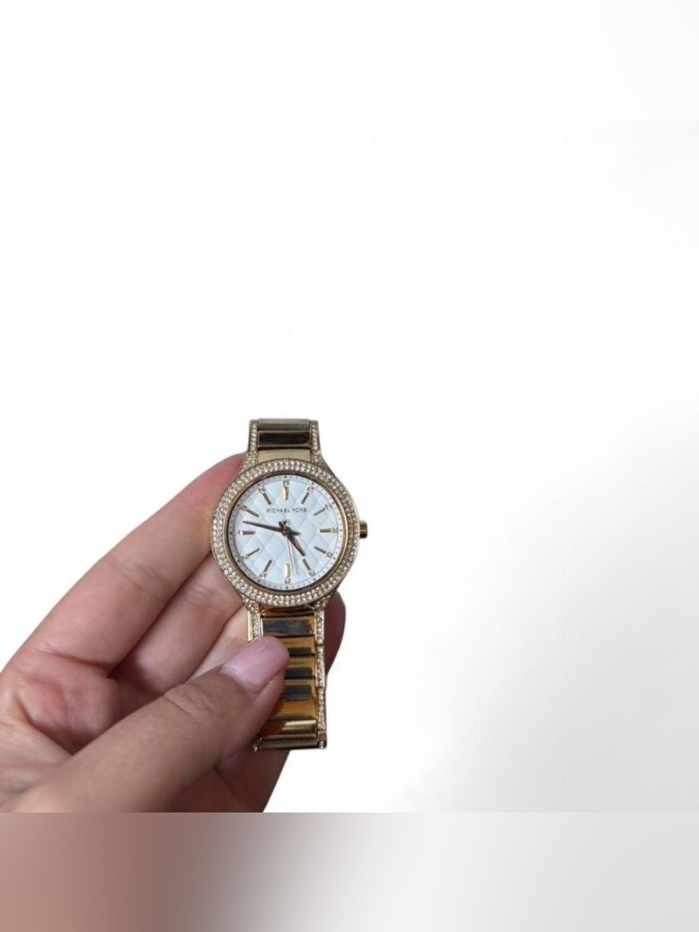 Michael Kors Gold and White Quilted Crystal Ladies Bracelet Watch
